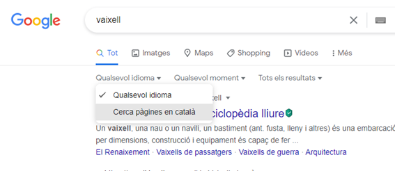 cercar pàgines en català a Google